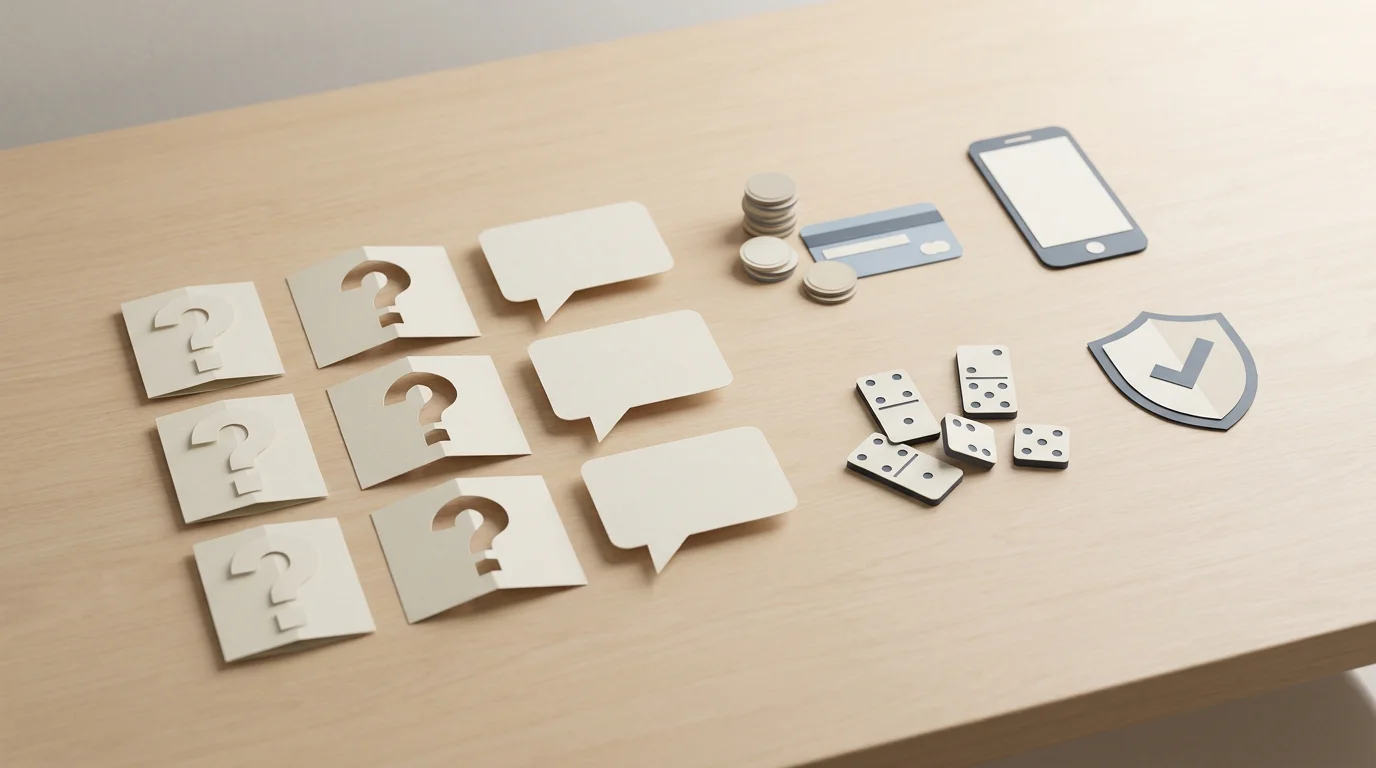 Editorial FAQ cards covering payments, games, mobile use and trust