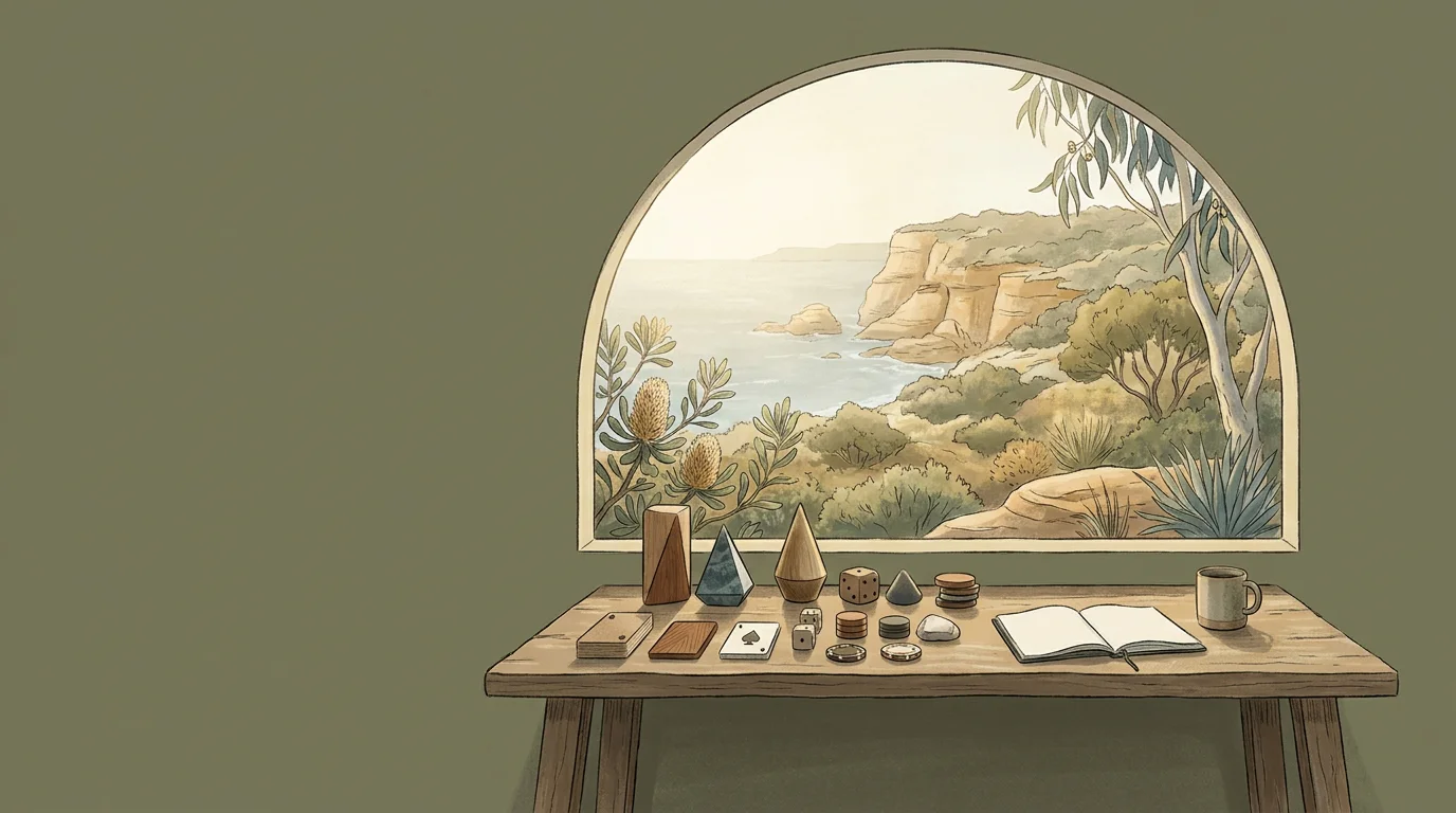 Editorial illustration representing an Australian-focused online casino review without casino branding